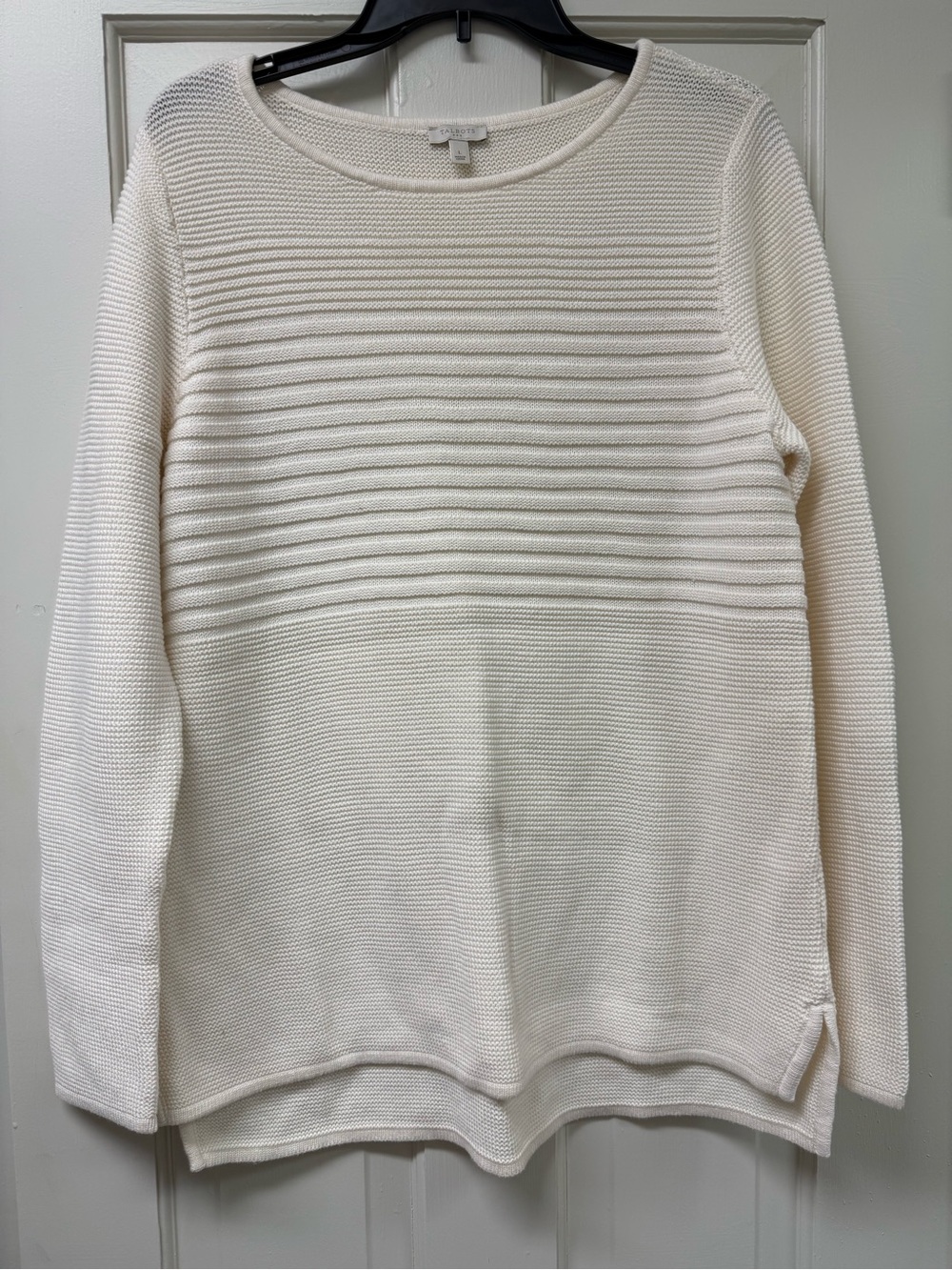 Talbots White Ribbed-Panel Crewneck Sweater